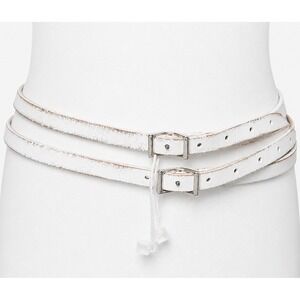 Aventura Double Wrap Skinny Belt Silver Buckle Distressed White Large 40 NEW $48